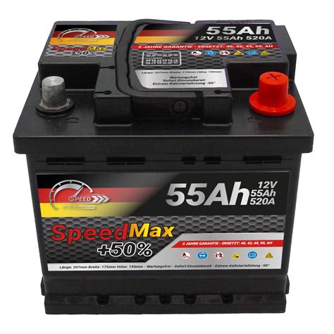 Batteria Auto Speed Max 55ah 520a 12v 50 Ricambi Auto Smc