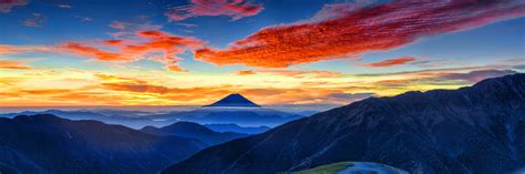 Blue Mountains With Orange Clouds And Blue Sky Landscape Photo Hd
