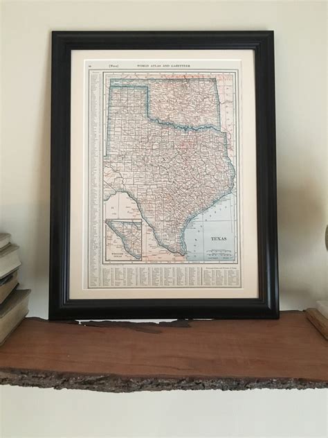 Texas Framed Vintage Map 1922 Original Framed Map Of Texas Etsy