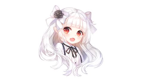 Download 1920x1080 Anime Girl Chibi White Hair Elf Ears Red Eyes Wallpapers For Widescreen