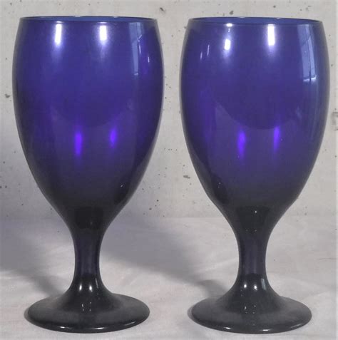 Set Of 2 Vintage Libbey Cobalt Blue Glass Water Goblets Etsy