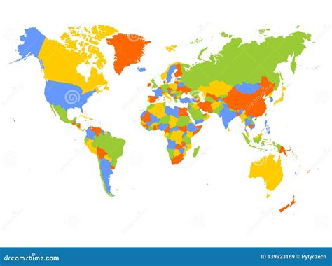 Mappa Di Mondo In Quattro Colori Su Fondo Bianco Mappa Politica Dell