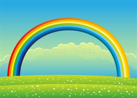 Beautiful Rainbow In The Blue Sky Stock Vector Illustration Of