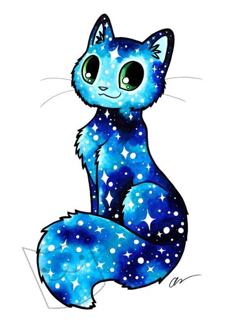 Blue Glitter Galaxy Kitty 13x19 Art Print Blue Space Star Etsy Cat