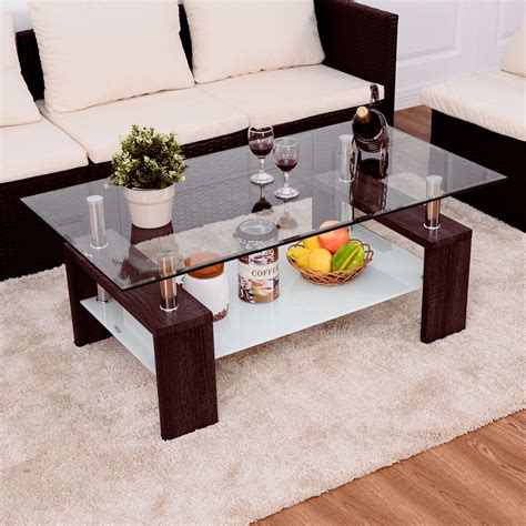 Vasagle glatal glass coffee table with 2 drawers, tempered glass top with storage shelf, living room, lounge, stable steel frame, industrial, rustic brown and black ulct31bxv1 4.6 out of 5 stars 143 $159.99 $ 159. Giantex Rectangular Tempered Glass Coffee Table with ...