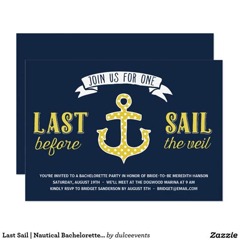 Last Sail Nautical Bachelorette Party Invitation