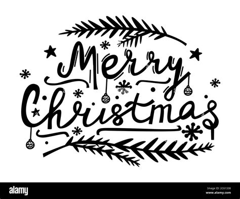 Merry Christmas Hand Lettering Doodle Style Illustration With Xmas