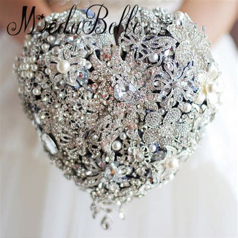 Beaded Heart Shaped Brooch Wedding Bouquet Bling Luxury Pearl Bridal