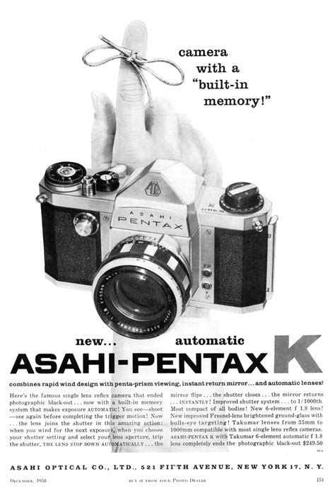 Asahi Pentax And Pentax K 1957 1958 Mike Eckman Dot Com