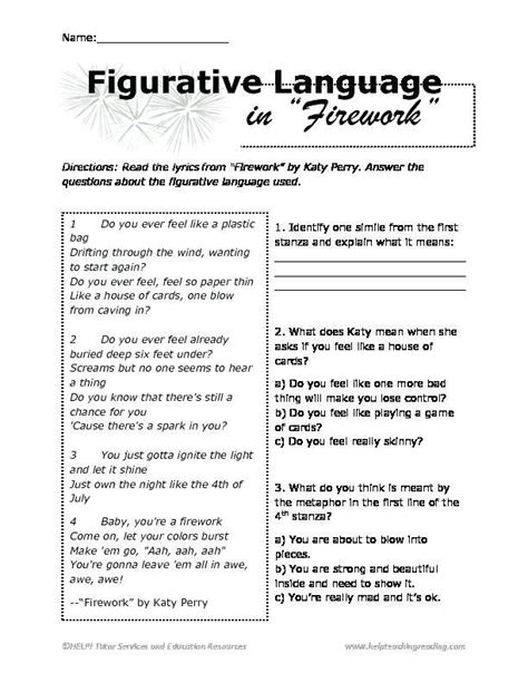 20 Figurative Language Worksheet 3 Answers Worksheets Decoomo