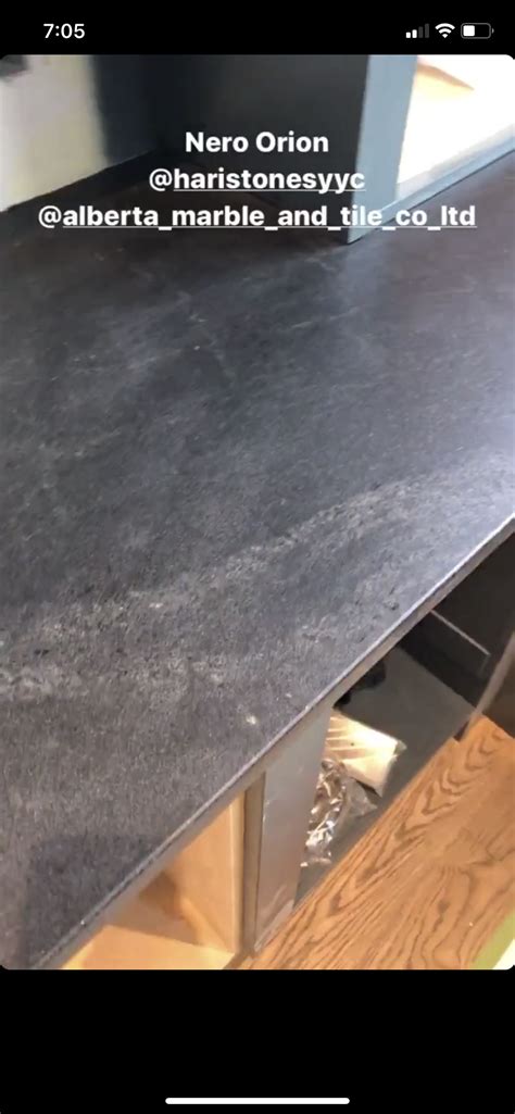 The stone top is honed jet black granite that looks a lot like soapstone! Nero Orion Granite (leathered. Looks like soapstone) As ...