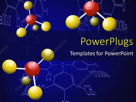 Powerpoint Template Three Chemical Molecules With Yellow And Red