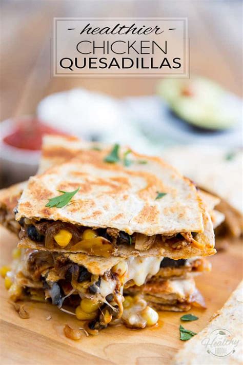 super quick and easy to make these healthier chicken quesadillas are loaded with chiken corn
