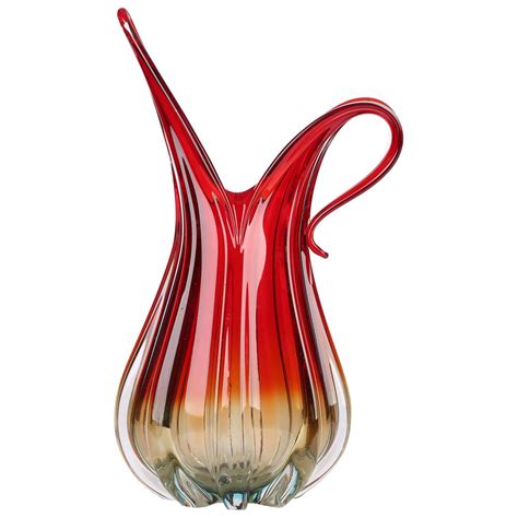 Murano Italian Midcentury Freeform Cased Red Art Glass Vase At 1stdibs