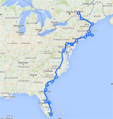 Driving Map East Coast Usa Road Map Of The East Coast Of The United