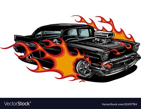 Car Muscle Old 70s With Flames Royalty Free Vector Image