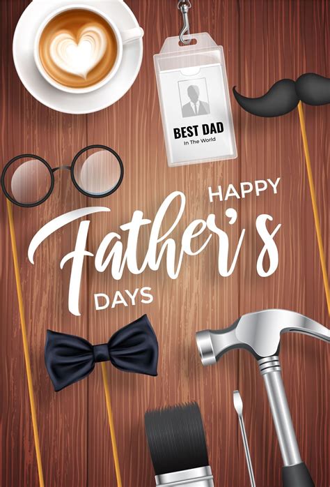 Father S Day With Wood Background Greeting Poster Design Template