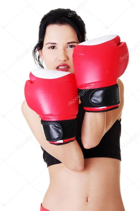 Boxing Fitness Woman Wearing Red Gloves Stock Photo By Piotr
