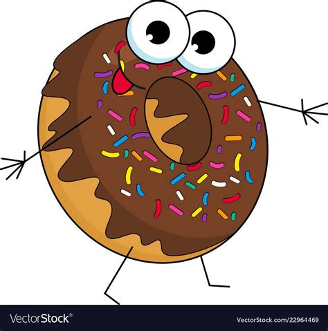 Funny Donut Character With Chocolate Glazing And Sprinkles Cartoon