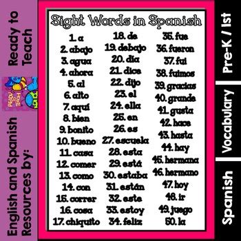 This is how spanish people really speak on the street. Spanish Sight Words - Printables Set 1 (50 words) | TpT