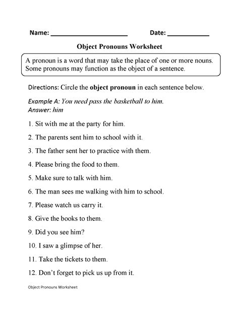 Using Nominative And Objective Case Pronouns Worksheet Answers