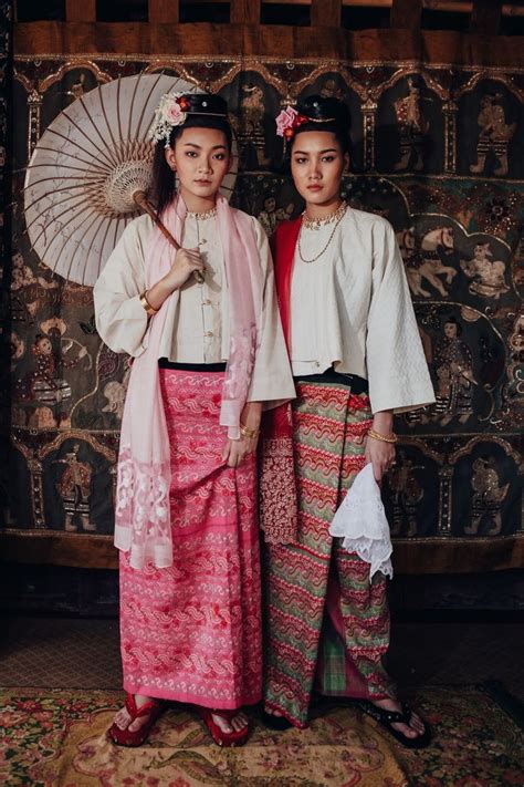 A Couple Burmese Girls Myanmar Traditional Dress Traditional Attire Traditional Clothes Burma