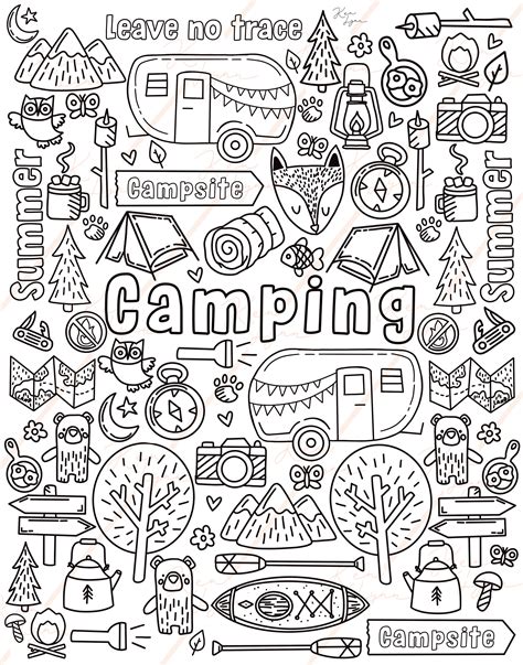 Camping Themed Coloring Page Digital Download Etsy
