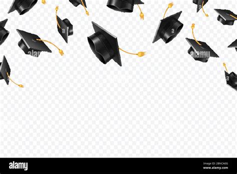 Graduate Caps Flying Black Academic Hats In Air Education Isolated