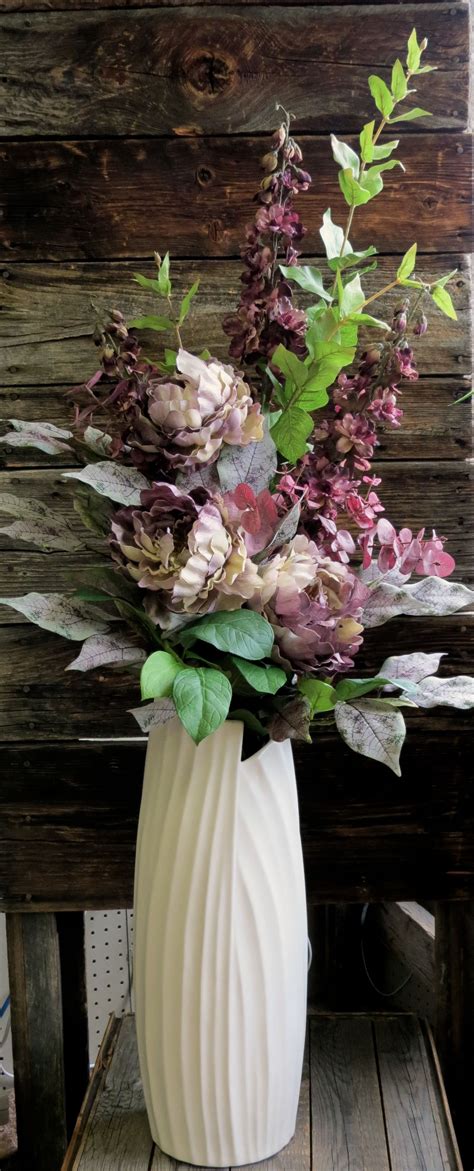 Tall Floor Vase With Romantic Mauve And Purple Silk Flowers The Flower Arrangement Is Removable