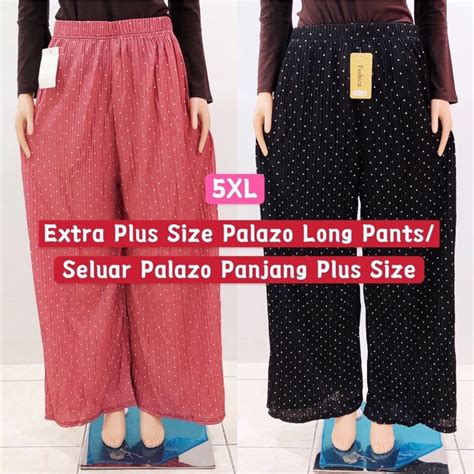 🔥5xl🔥extra Plus Size Pleated Long Pants Seluar Palazo Panjang Perempuan Palazo Saiz Besar