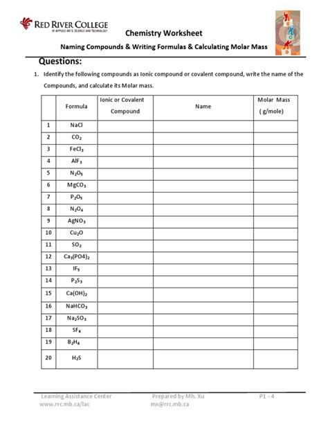 Because a proper formula is electrically neutral (with no net electrons gained or lost), the ions can be considered atoms for the purpose of calculating the formula mass. Calculating Molar Mass Worksheet | Kids Activities