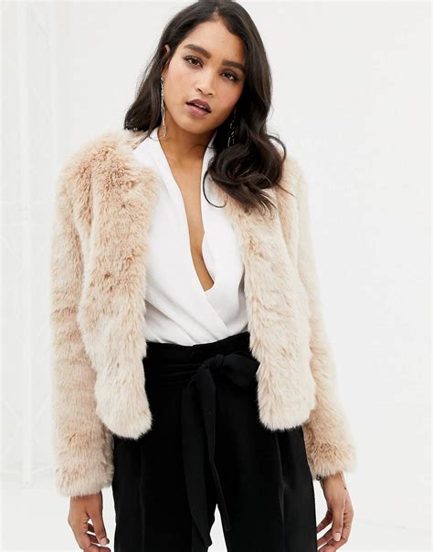 forever new faux fur cropped jacket in pink asos