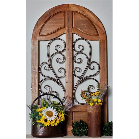 Decmode Metal Scrollwork And Arched Wood Wall Plaque 34w X 59h In