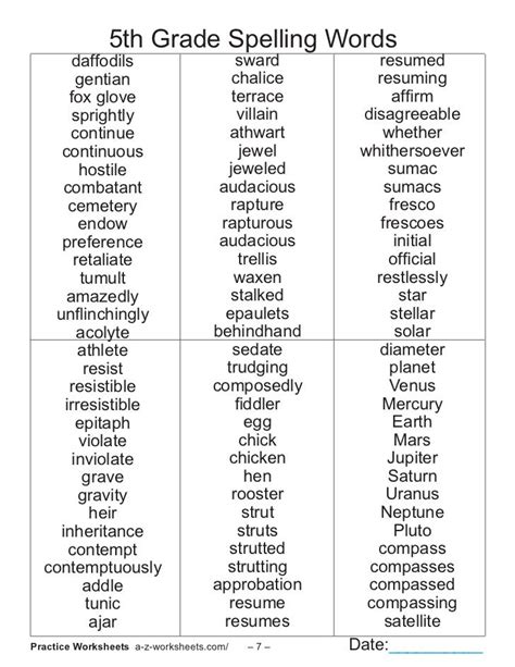 Vocabulary Words For 6th Graders With Definitions