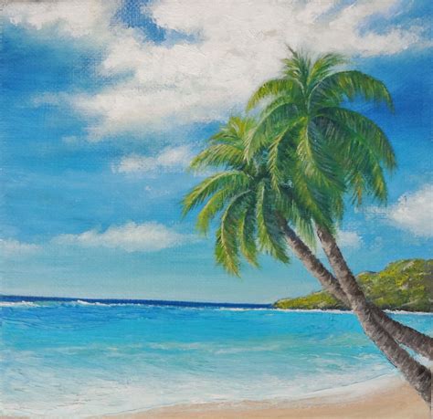 Two Palm Tree Tropical Beach Scene Island By