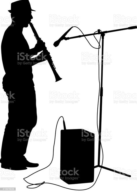 Silhouette Musician Plays The Clarinet Vector Illustration Stock