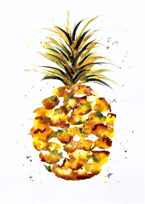 Pineapple Watercolor Print Fruit Painting Pineapple Etsy