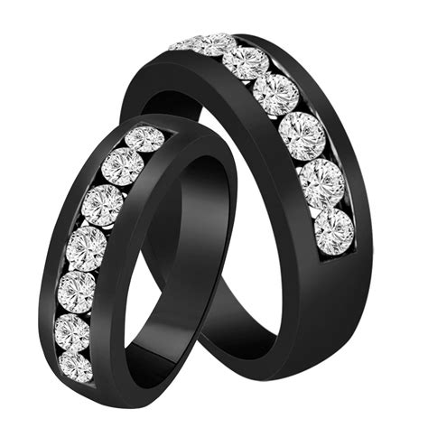 His & Hers Wedding Bands, Diamond Matching Rings, Couple Wedding Bands