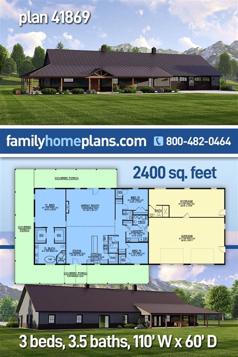 Barndominium House Plan With 2400 Sq Ft 3 Beds 4 Baths And A 2 Car