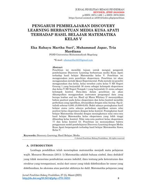 Pdf Pengaruh Pembelajaran Discovery Learning Berbantuan Media Kusa