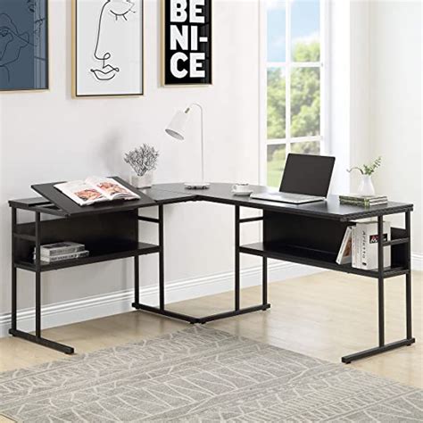 Amazon Com Merax L Shaped Desk With Storage Shelf Large Corner