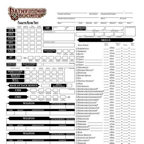 Pathfinder Character Sheet Printable
