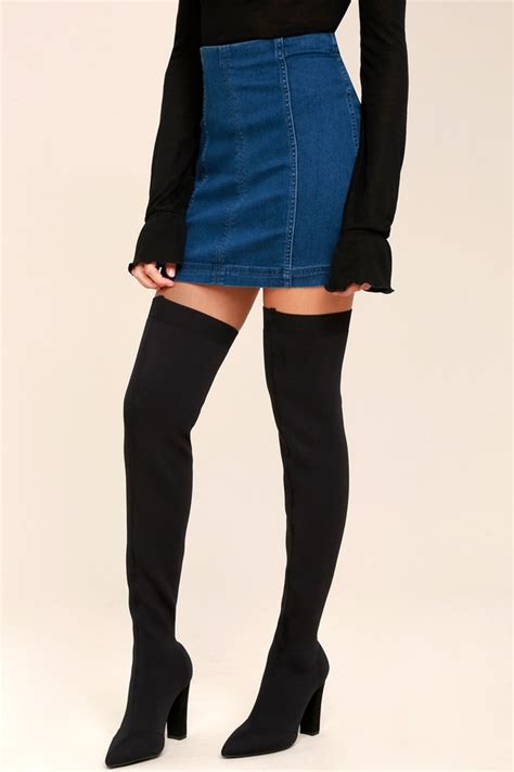Sexy Black Over The Knee Boots Knit Thigh High Boots Lulus