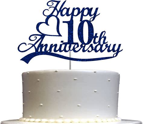 10th Anniversary Cake Topper Blue Glitter 10 Wedding Anniversary Party