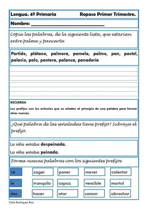 Fichas Ejercicios Y Actividades De Lengua Para Cuarto Grado De