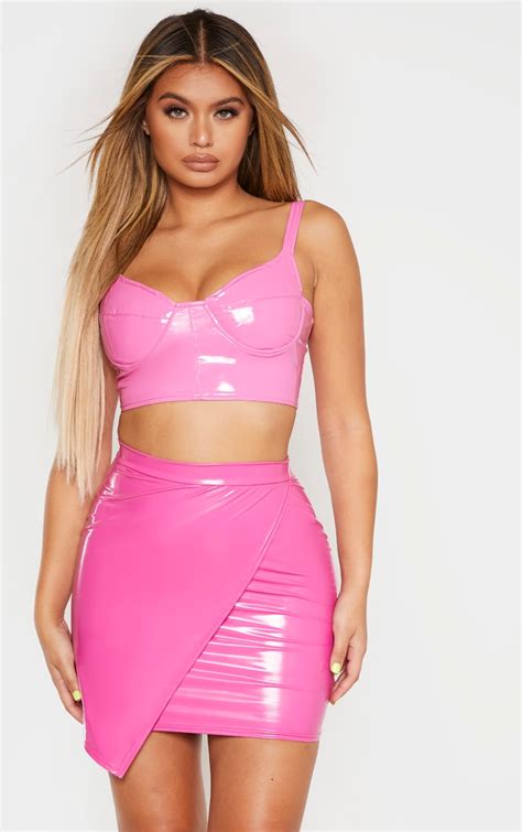 Hot Pink Vinyl Wrap Mini Skirt Skirts Prettylittlething Ca