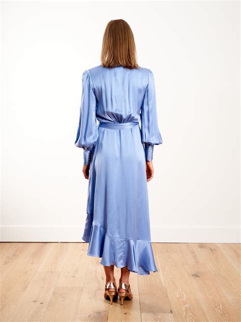 Zimmermann Silk Wrap Midi Dress Cornflower
