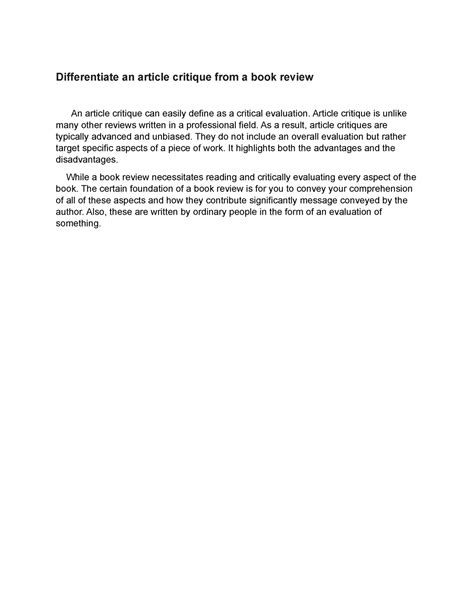 differentiate an article critique from a book review article critique is unlike many other