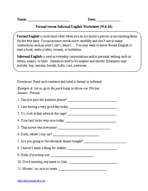 6th Grade English Worksheets With Answers Printable Free
