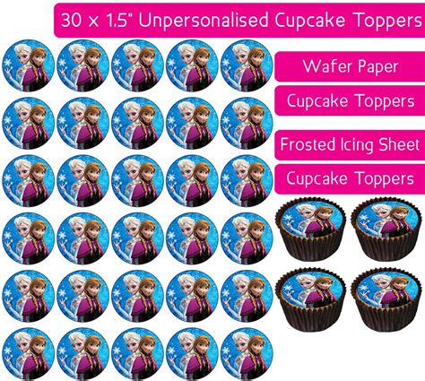 Frozen Anna And Elsa 30 Cupcake Toppers